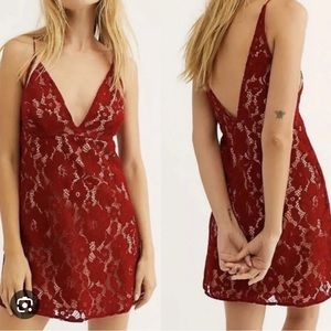 FREE PEOPLE Red Lace Mini Dress Size 6 NWOT